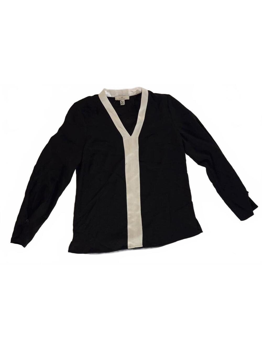 Halston Black and White V-Neck Blouse XS